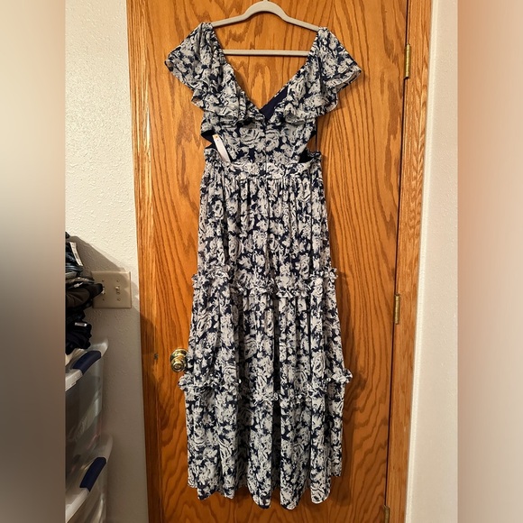 Aqua Tiered Cut-Out Floral Dress - NWT - Size L - Picture 4 of 13